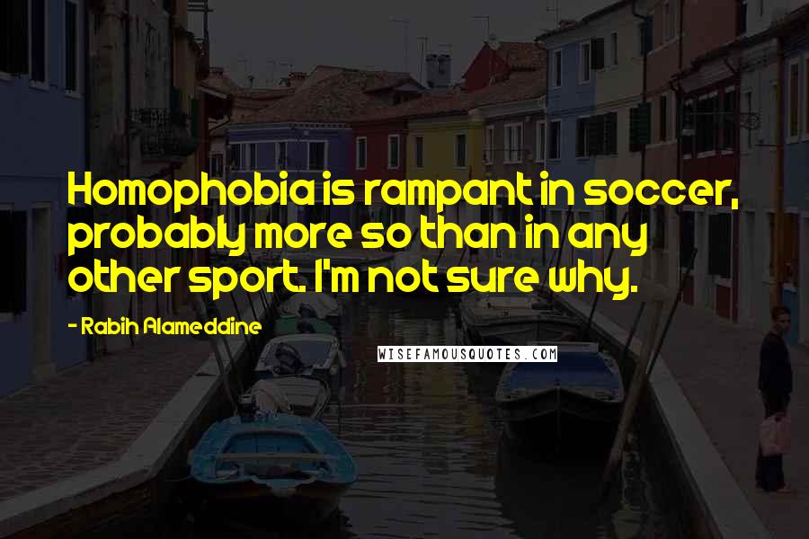 Rabih Alameddine Quotes: Homophobia is rampant in soccer, probably more so than in any other sport. I'm not sure why.