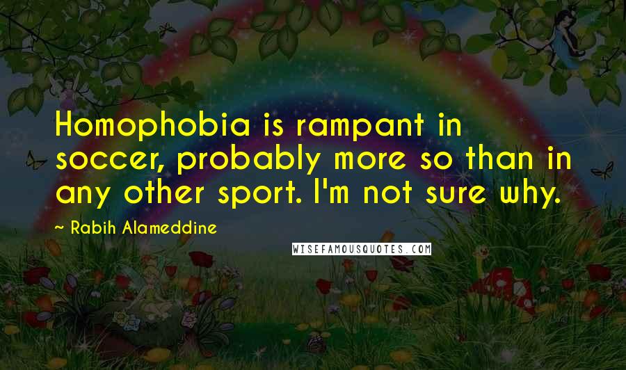 Rabih Alameddine Quotes: Homophobia is rampant in soccer, probably more so than in any other sport. I'm not sure why.