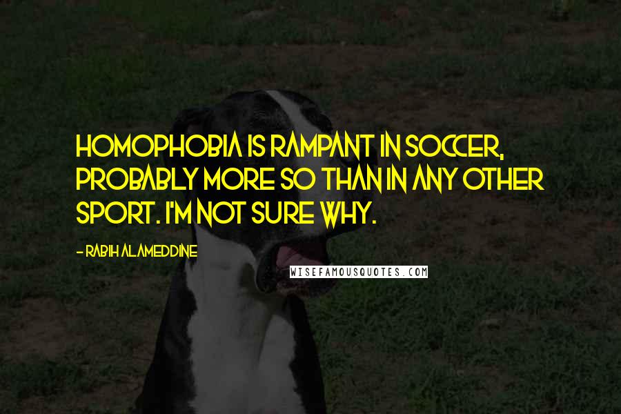Rabih Alameddine Quotes: Homophobia is rampant in soccer, probably more so than in any other sport. I'm not sure why.