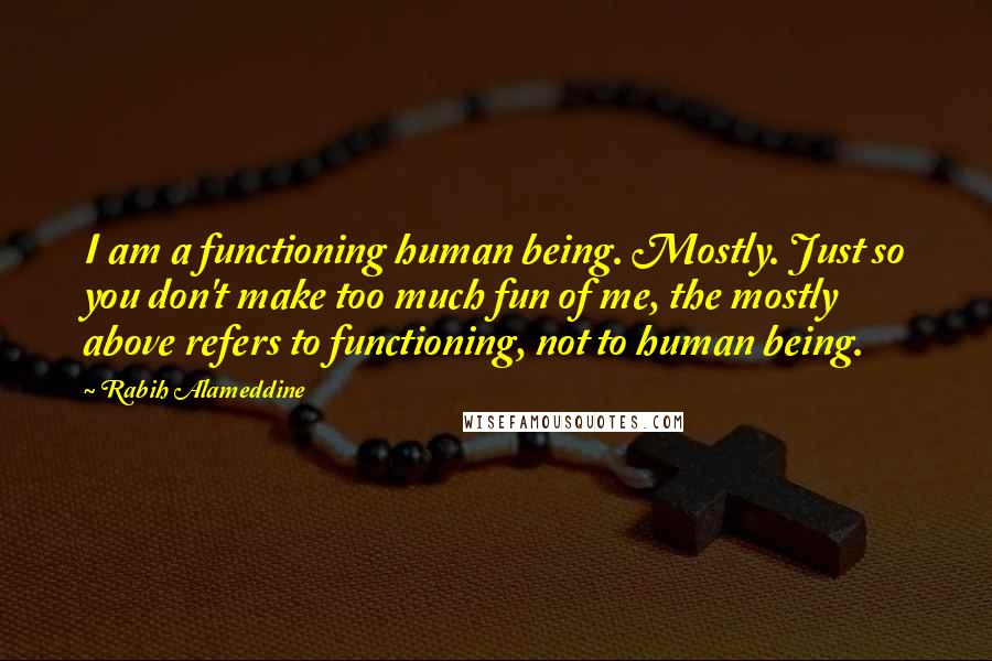 Rabih Alameddine Quotes: I am a functioning human being. Mostly. Just so you don't make too much fun of me, the mostly above refers to functioning, not to human being.