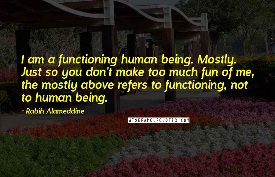 Rabih Alameddine Quotes: I am a functioning human being. Mostly. Just so you don't make too much fun of me, the mostly above refers to functioning, not to human being.