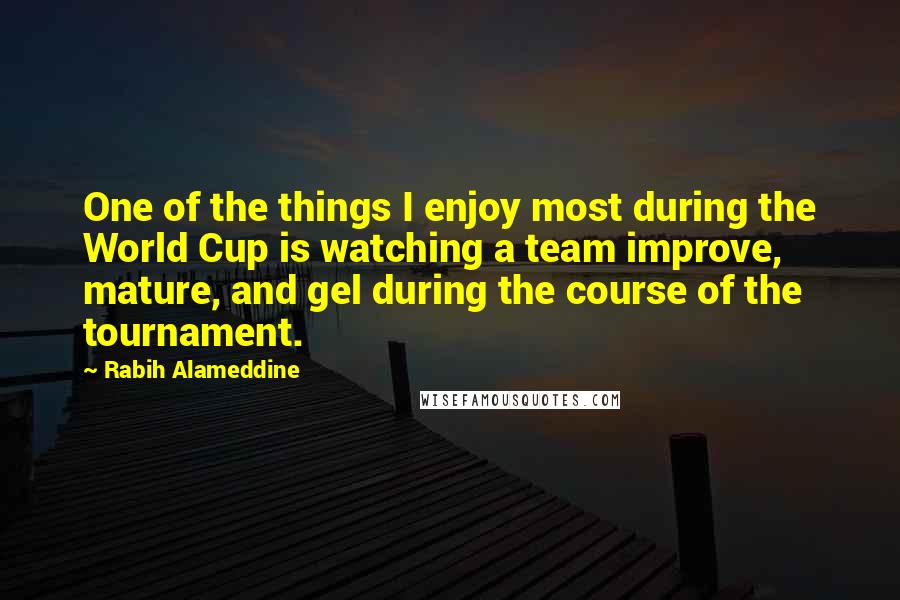 Rabih Alameddine Quotes: One of the things I enjoy most during the World Cup is watching a team improve, mature, and gel during the course of the tournament.