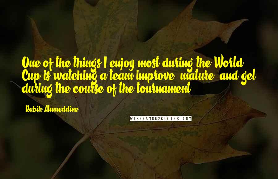 Rabih Alameddine Quotes: One of the things I enjoy most during the World Cup is watching a team improve, mature, and gel during the course of the tournament.