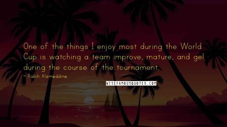 Rabih Alameddine Quotes: One of the things I enjoy most during the World Cup is watching a team improve, mature, and gel during the course of the tournament.