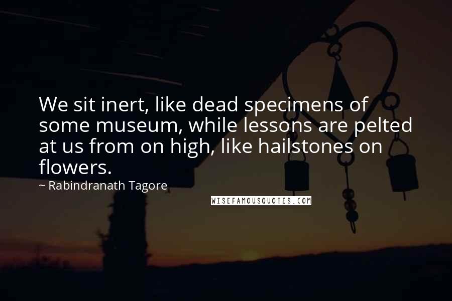 Rabindranath Tagore Quotes: We sit inert, like dead specimens of some museum, while lessons are pelted at us from on high, like hailstones on flowers.