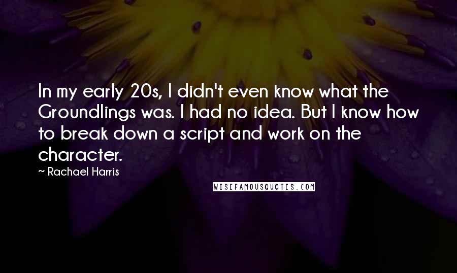 Rachael Harris Quotes: In my early 20s, I didn't even know what the Groundlings was. I had no idea. But I know how to break down a script and work on the character.