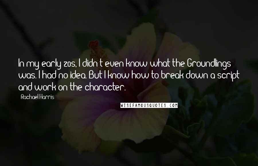 Rachael Harris Quotes: In my early 20s, I didn't even know what the Groundlings was. I had no idea. But I know how to break down a script and work on the character.