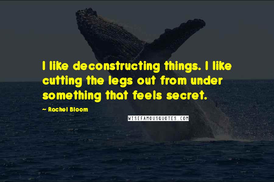 Rachel Bloom Quotes: I like deconstructing things. I like cutting the legs out from under something that feels secret.