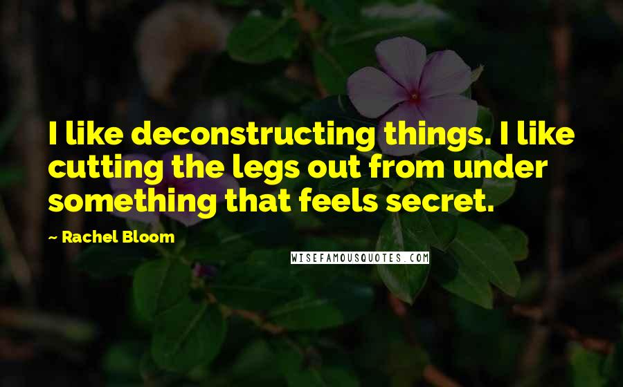 Rachel Bloom Quotes: I like deconstructing things. I like cutting the legs out from under something that feels secret.