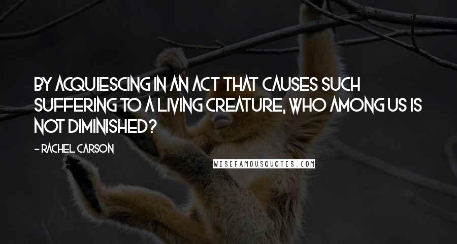 Rachel Carson Quotes: By acquiescing in an act that causes such suffering to a living creature, who among us is not diminished?