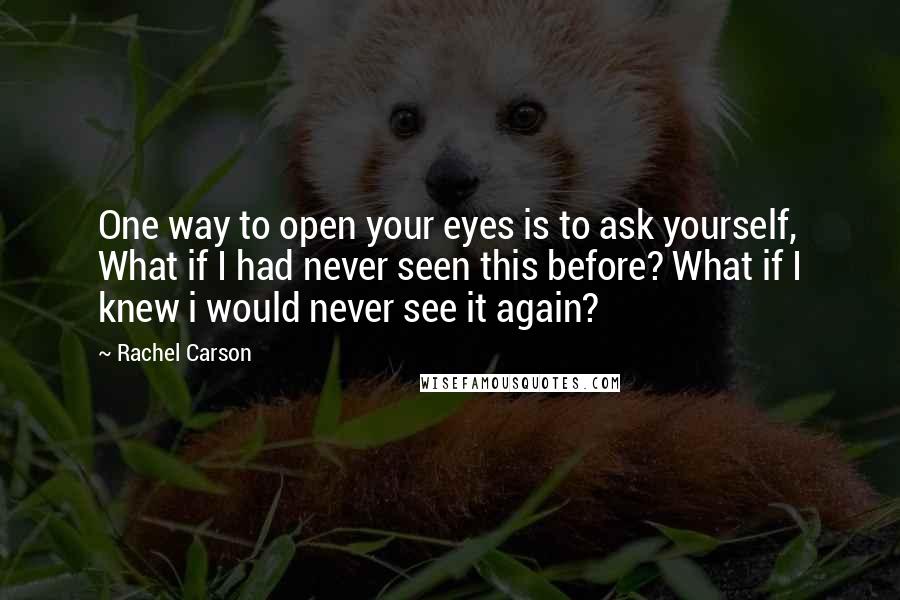 Rachel Carson Quotes: One way to open your eyes is to ask yourself, What if I had never seen this before? What if I knew i would never see it again?