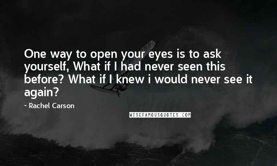 Rachel Carson Quotes: One way to open your eyes is to ask yourself, What if I had never seen this before? What if I knew i would never see it again?