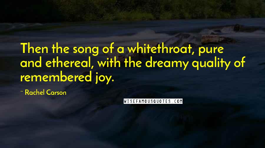 Rachel Carson Quotes: Then the song of a whitethroat, pure and ethereal, with the dreamy quality of remembered joy.