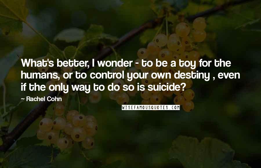 Rachel Cohn Quotes: What's better, I wonder - to be a toy for the humans, or to control your own destiny , even if the only way to do so is suicide?