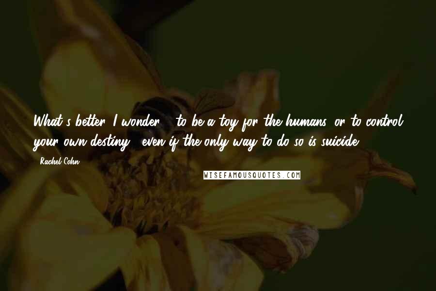 Rachel Cohn Quotes: What's better, I wonder - to be a toy for the humans, or to control your own destiny , even if the only way to do so is suicide?