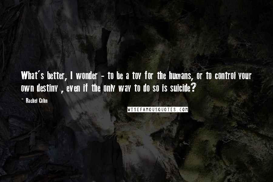 Rachel Cohn Quotes: What's better, I wonder - to be a toy for the humans, or to control your own destiny , even if the only way to do so is suicide?