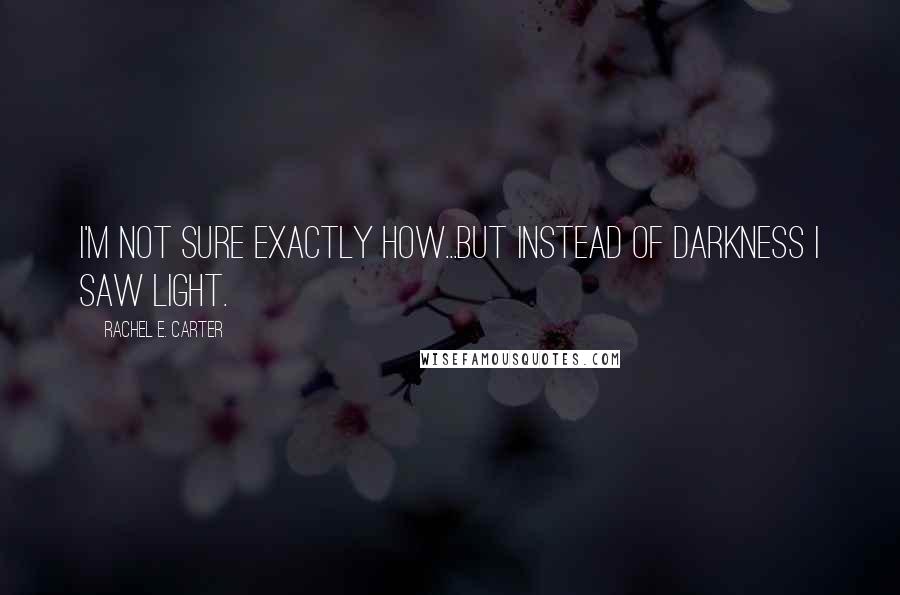 Rachel E. Carter Quotes: I'm not sure exactly how...but instead of darkness I saw light.