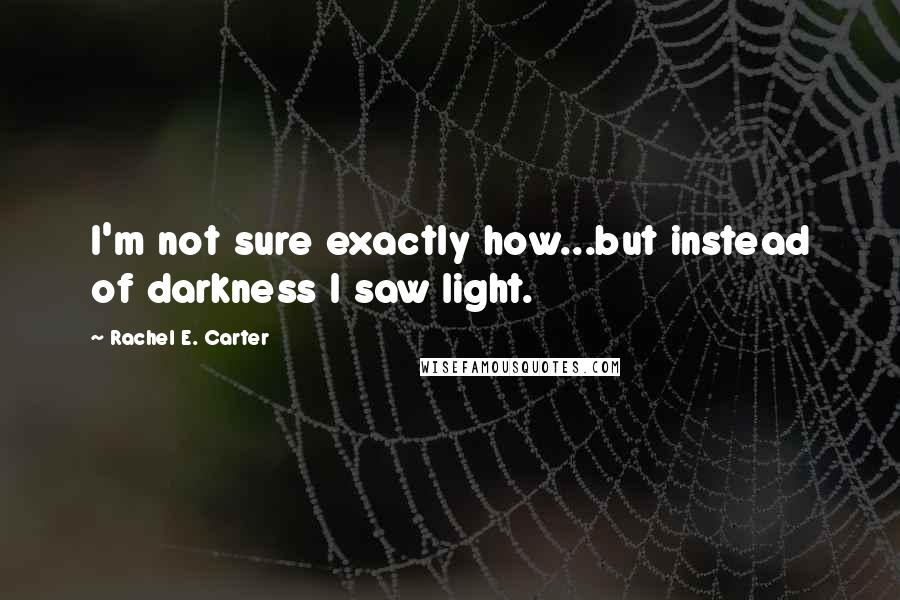 Rachel E. Carter Quotes: I'm not sure exactly how...but instead of darkness I saw light.