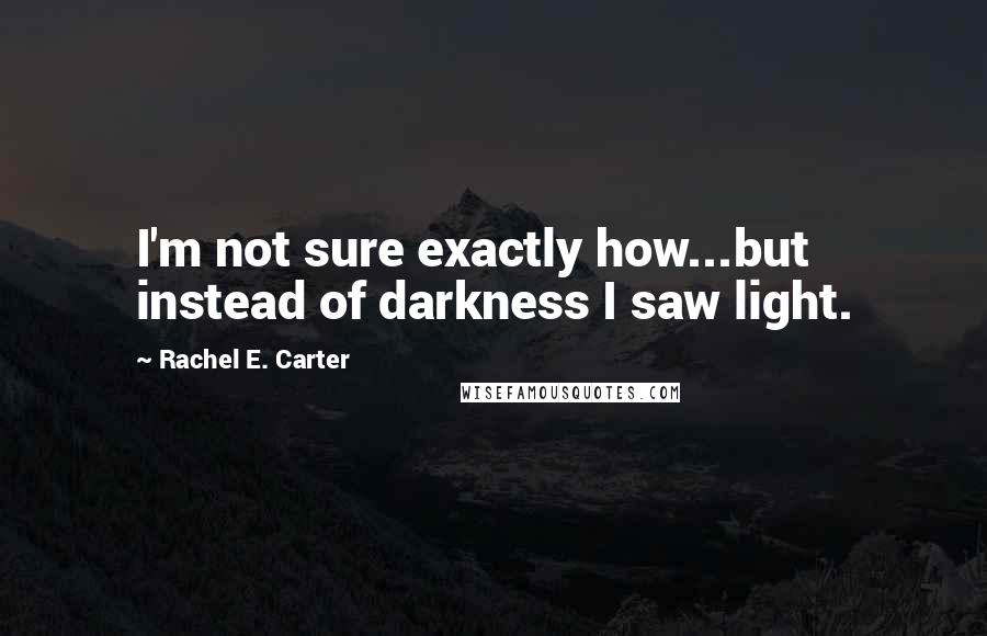 Rachel E. Carter Quotes: I'm not sure exactly how...but instead of darkness I saw light.