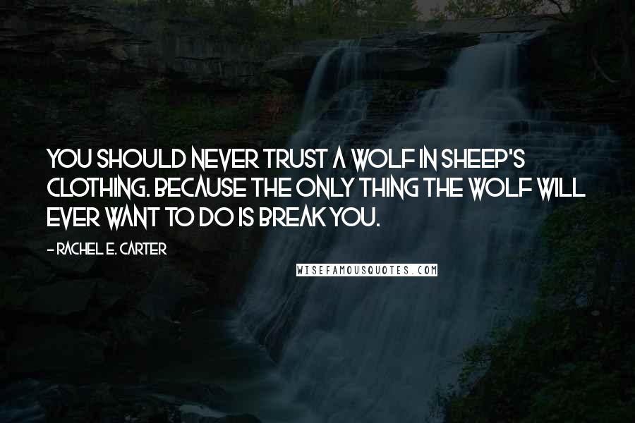Rachel E. Carter Quotes: You should never trust a wolf in sheep's clothing. Because the only thing the wolf will ever want to do is break you.