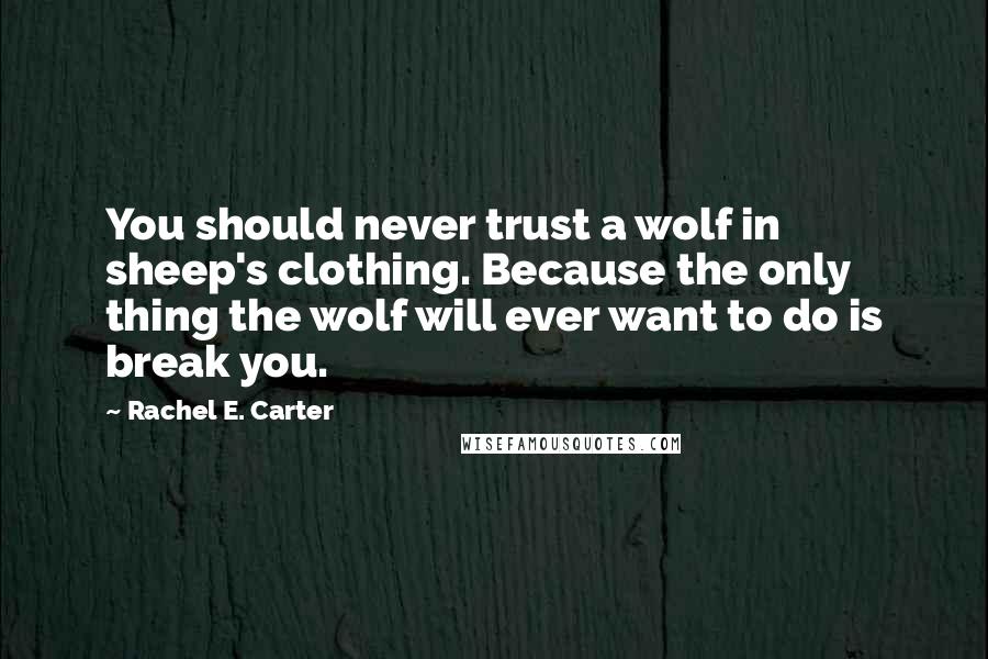 Rachel E. Carter Quotes: You should never trust a wolf in sheep's clothing. Because the only thing the wolf will ever want to do is break you.