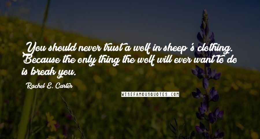 Rachel E. Carter Quotes: You should never trust a wolf in sheep's clothing. Because the only thing the wolf will ever want to do is break you.