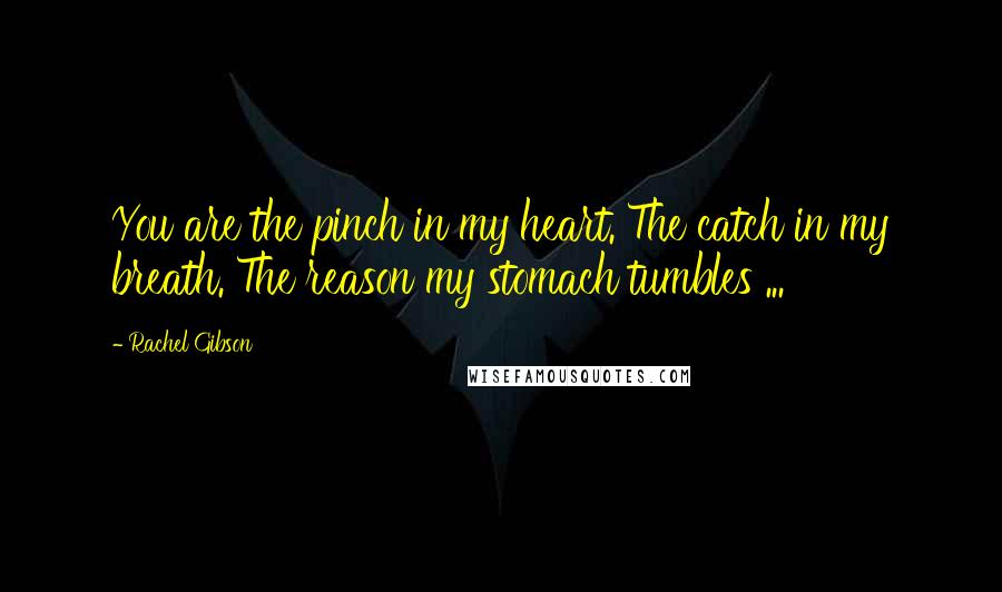 Rachel Gibson Quotes: You are the pinch in my heart. The catch in my breath. The reason my stomach tumbles ...