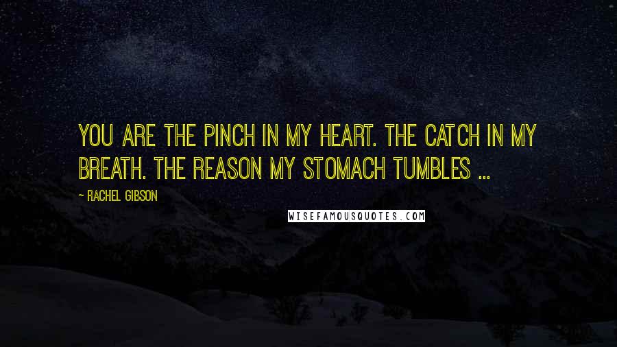 Rachel Gibson Quotes: You are the pinch in my heart. The catch in my breath. The reason my stomach tumbles ...