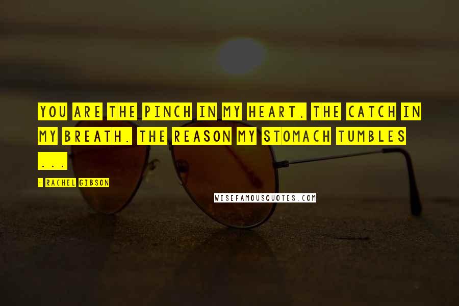 Rachel Gibson Quotes: You are the pinch in my heart. The catch in my breath. The reason my stomach tumbles ...