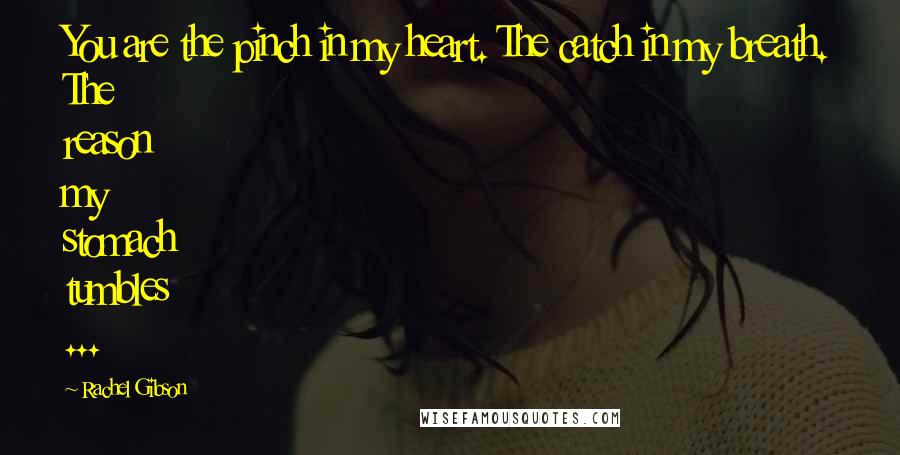 Rachel Gibson Quotes: You are the pinch in my heart. The catch in my breath. The reason my stomach tumbles ...