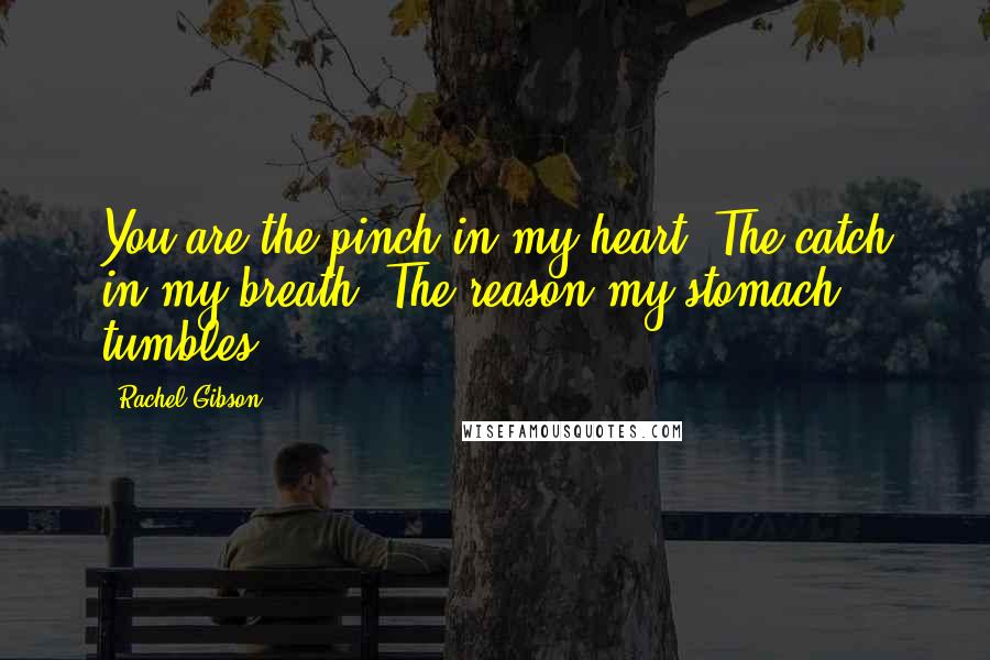 Rachel Gibson Quotes: You are the pinch in my heart. The catch in my breath. The reason my stomach tumbles ...