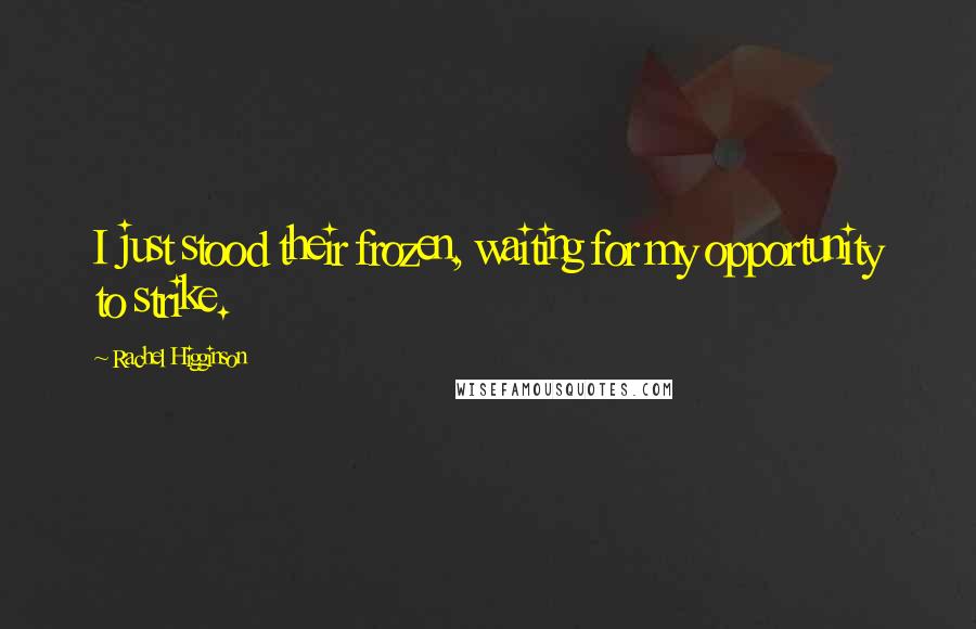 Rachel Higginson Quotes: I just stood their frozen, waiting for my opportunity to strike.