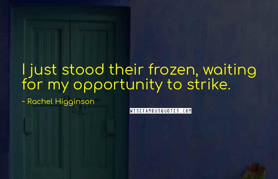Rachel Higginson Quotes: I just stood their frozen, waiting for my opportunity to strike.