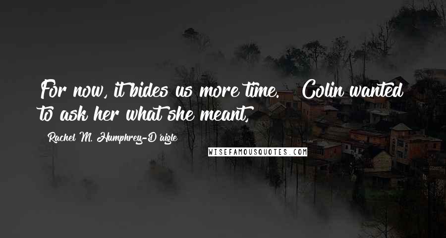 Rachel M. Humphrey-D'aigle Quotes: For now, it bides us more time."  Colin wanted to ask her what she meant,