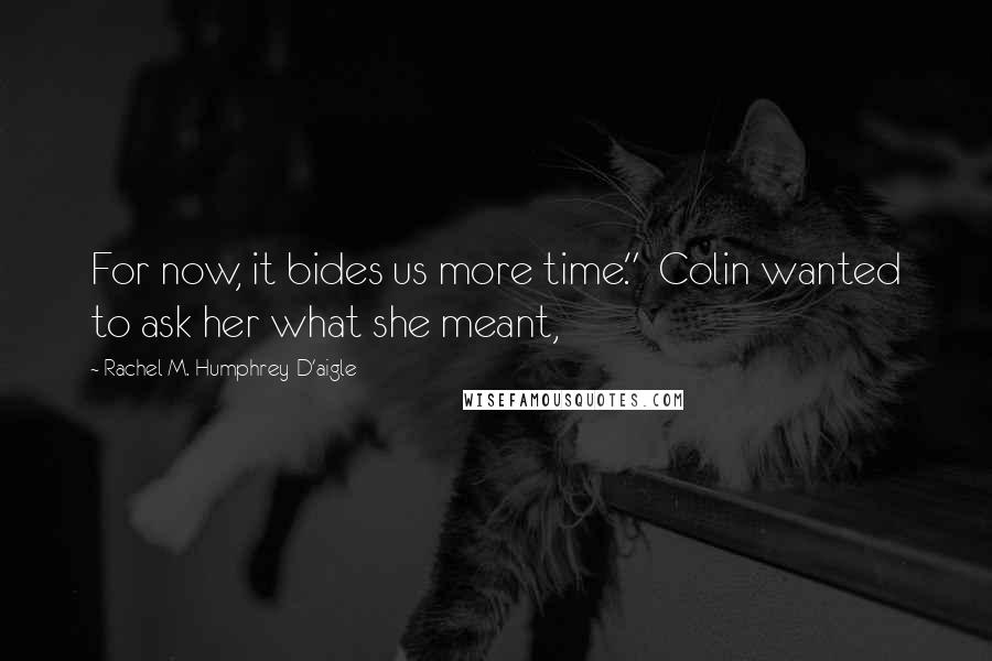 Rachel M. Humphrey-D'aigle Quotes: For now, it bides us more time."  Colin wanted to ask her what she meant,