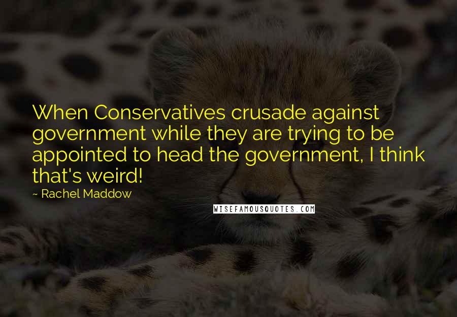 Rachel Maddow Quotes: When Conservatives crusade against government while they are trying to be appointed to head the government, I think that's weird!