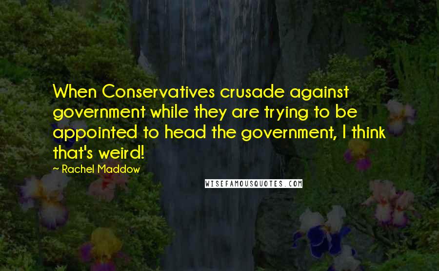 Rachel Maddow Quotes: When Conservatives crusade against government while they are trying to be appointed to head the government, I think that's weird!