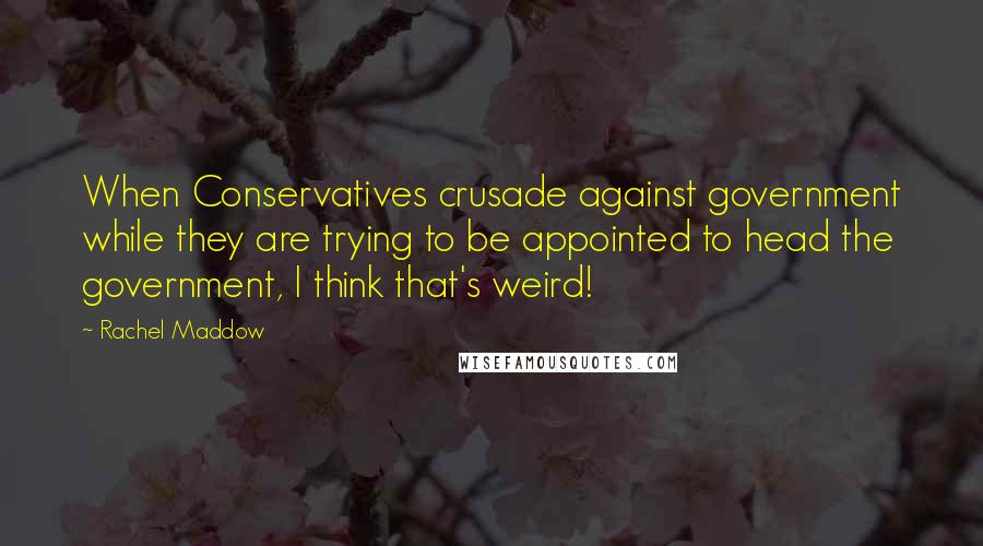 Rachel Maddow Quotes: When Conservatives crusade against government while they are trying to be appointed to head the government, I think that's weird!