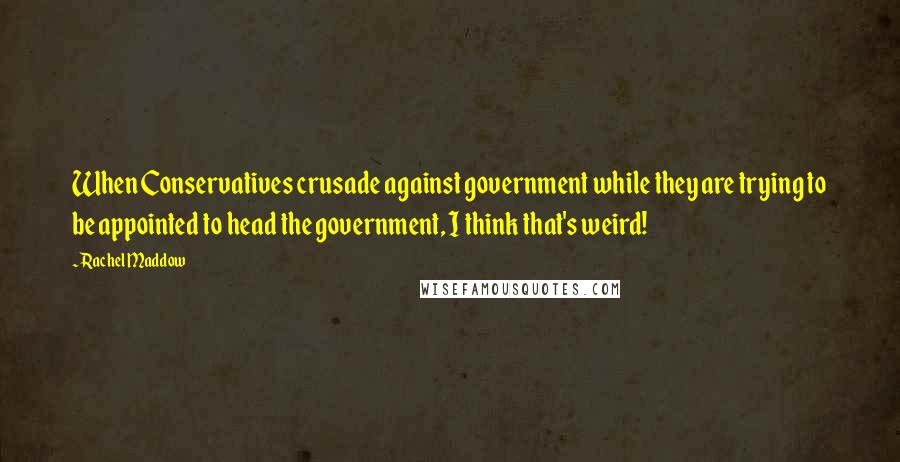 Rachel Maddow Quotes: When Conservatives crusade against government while they are trying to be appointed to head the government, I think that's weird!