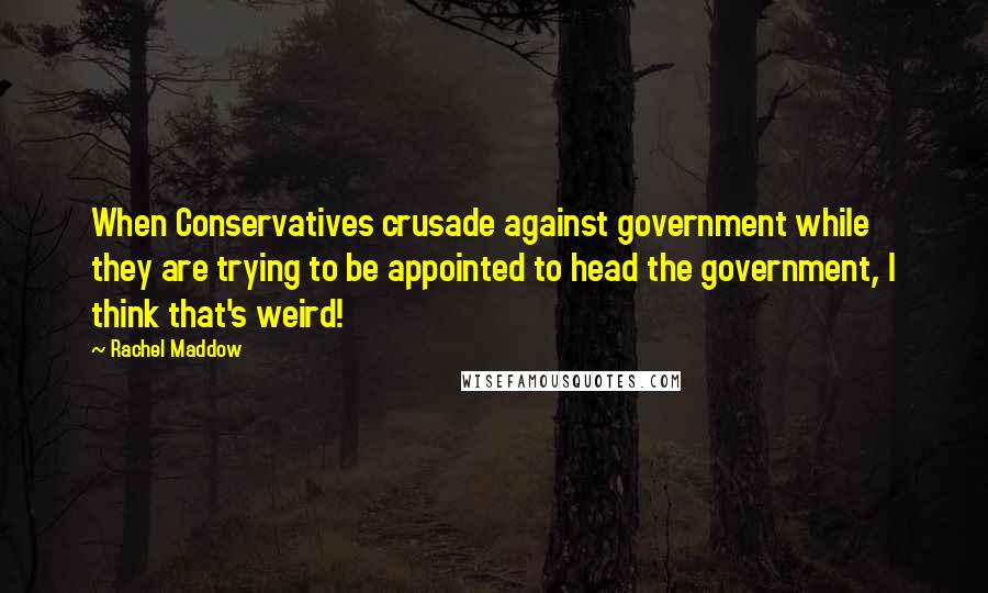Rachel Maddow Quotes: When Conservatives crusade against government while they are trying to be appointed to head the government, I think that's weird!