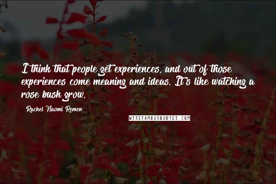 Rachel Naomi Remen Quotes: I think that people get experiences, and out of those experiences come meaning and ideas. It's like watching a rose bush grow.