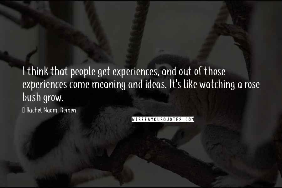 Rachel Naomi Remen Quotes: I think that people get experiences, and out of those experiences come meaning and ideas. It's like watching a rose bush grow.