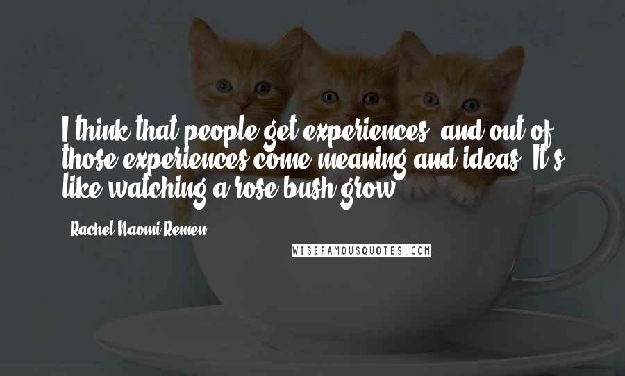 Rachel Naomi Remen Quotes: I think that people get experiences, and out of those experiences come meaning and ideas. It's like watching a rose bush grow.