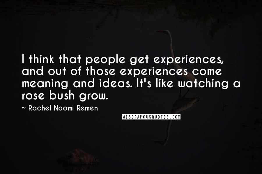 Rachel Naomi Remen Quotes: I think that people get experiences, and out of those experiences come meaning and ideas. It's like watching a rose bush grow.