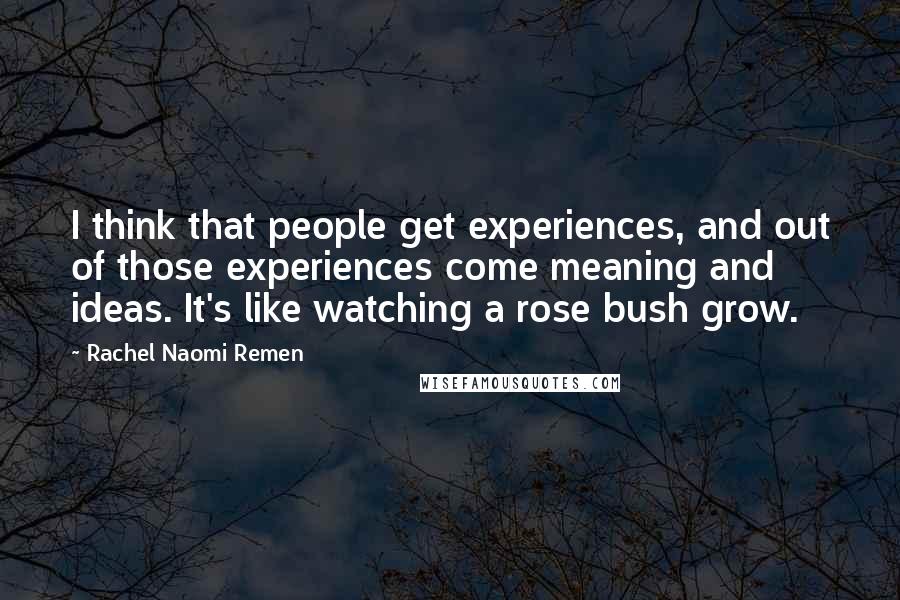 Rachel Naomi Remen Quotes: I think that people get experiences, and out of those experiences come meaning and ideas. It's like watching a rose bush grow.