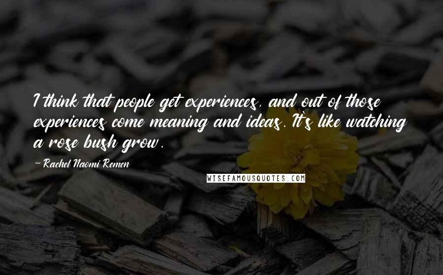 Rachel Naomi Remen Quotes: I think that people get experiences, and out of those experiences come meaning and ideas. It's like watching a rose bush grow.