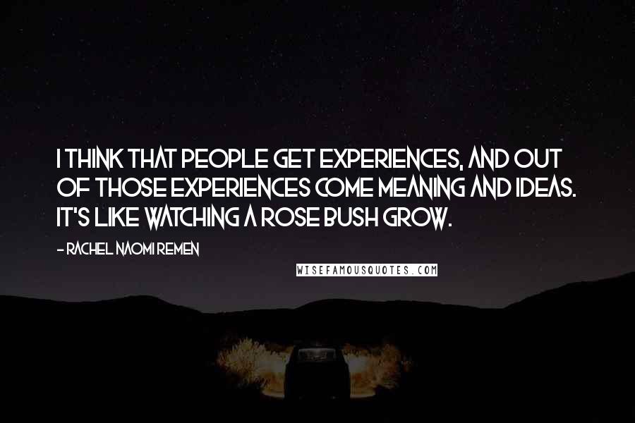 Rachel Naomi Remen Quotes: I think that people get experiences, and out of those experiences come meaning and ideas. It's like watching a rose bush grow.