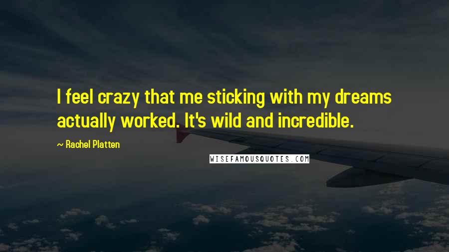 Rachel Platten Quotes: I feel crazy that me sticking with my dreams actually worked. It's wild and incredible.