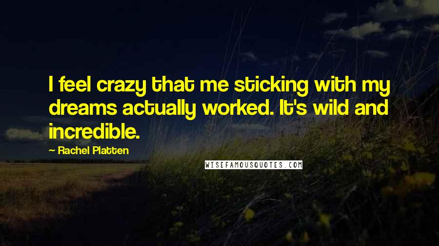 Rachel Platten Quotes: I feel crazy that me sticking with my dreams actually worked. It's wild and incredible.