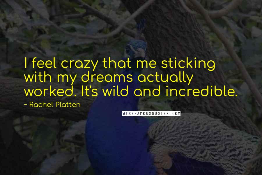 Rachel Platten Quotes: I feel crazy that me sticking with my dreams actually worked. It's wild and incredible.